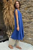Made in Italy Pia Pillow Cotton Patch Pocket Peplum Dress Mediterranean Blue /58 